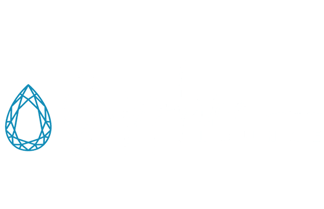 The Sapphire Lounge logo with blue gem and white fonts.